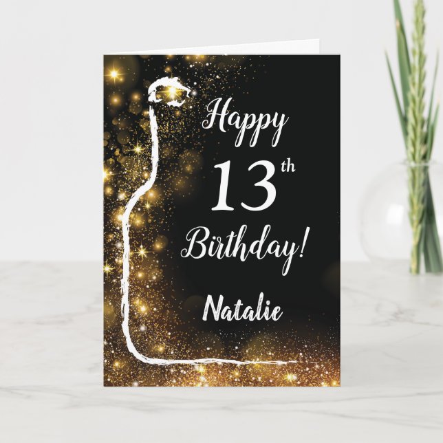 Carte Joyeux 13e anniversaire Black and Gold Parties sci (Devant)