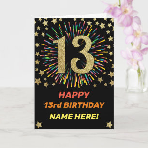 Carte Joyeux 13e anniversaire Black & Gold Rainbow Firew