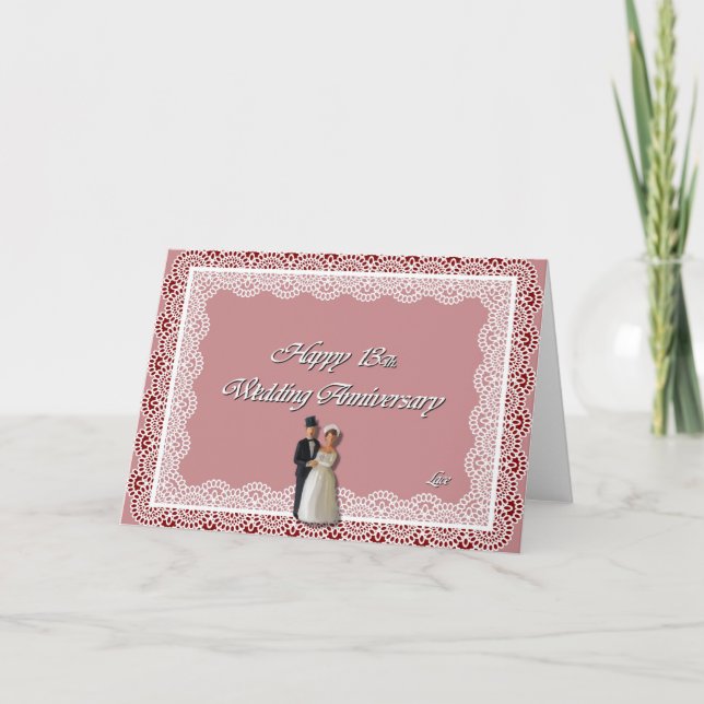 Carte Joyeux 13e anniversaire de mariage dentelle (Devant)