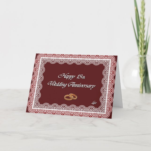 Carte Joyeux 13e anniversaire de mariage dentelle (Devant)