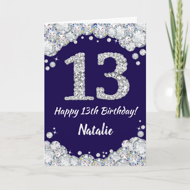 Carte Joyeux 13e anniversaire Marine Bleu et Parties sci (Devant)
