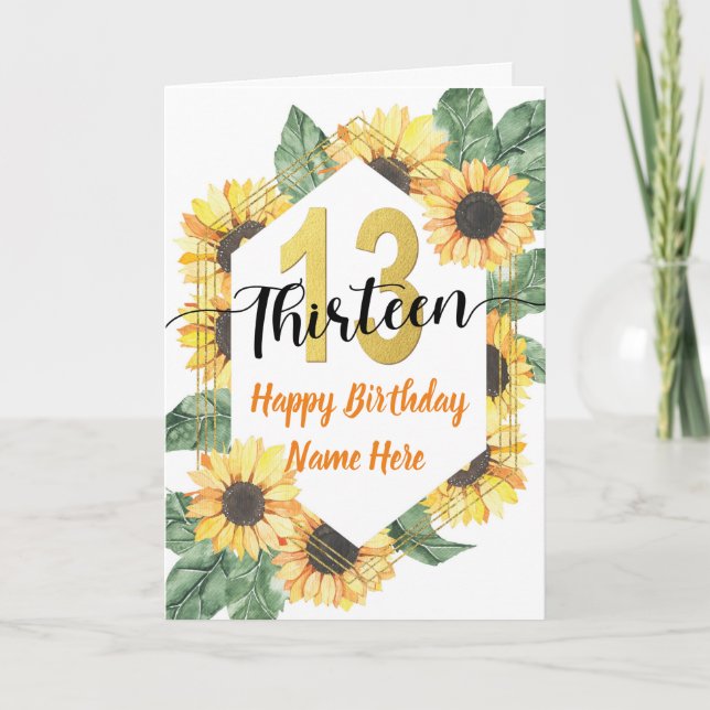 Carte Joyeux 13e anniversaire Sunflower Salutation (Devant)