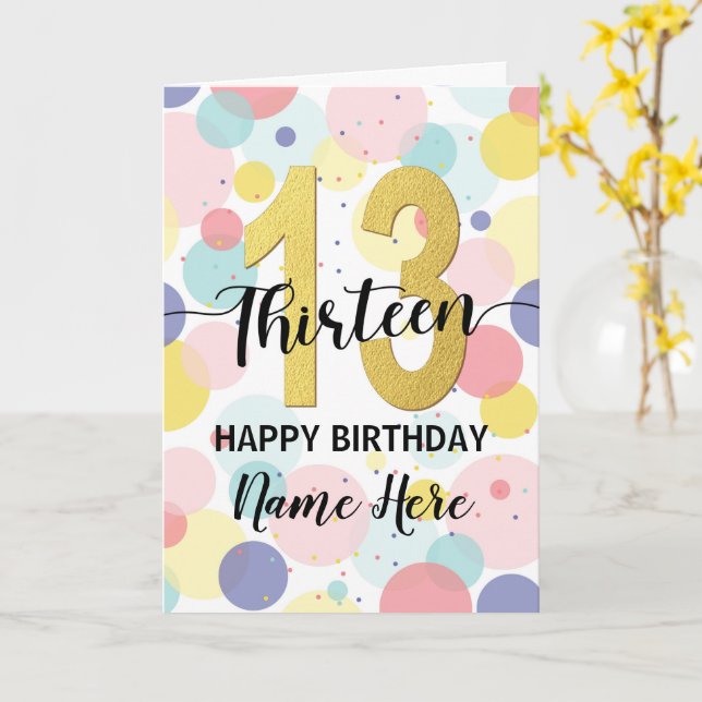 Carte Joyeux 13ème anniversaire Pastel Arc-en-ciel et fi (Fleur jaune)