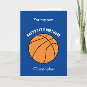 Carte Joyeux 14e Anniversaire Fils Basket-Ball Bleu
