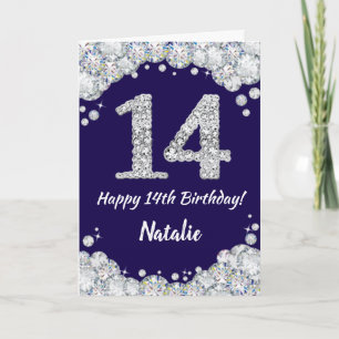 Carte Joyeux 14e anniversaire Marine Bleu et Parties sci