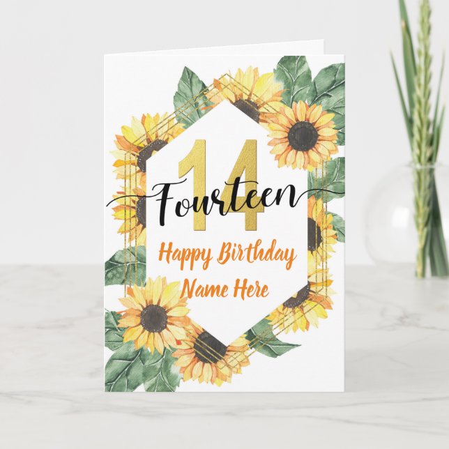 Carte Joyeux 14e anniversaire Sunflower Salutation (Devant)