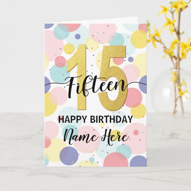 Carte Joyeux 15e anniversaire Pastel Rainbow and Gold Gi (Fleur jaune)