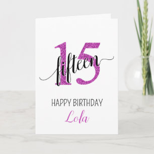 Carte Joyeux 15e anniversaire rose Parties scintillant g