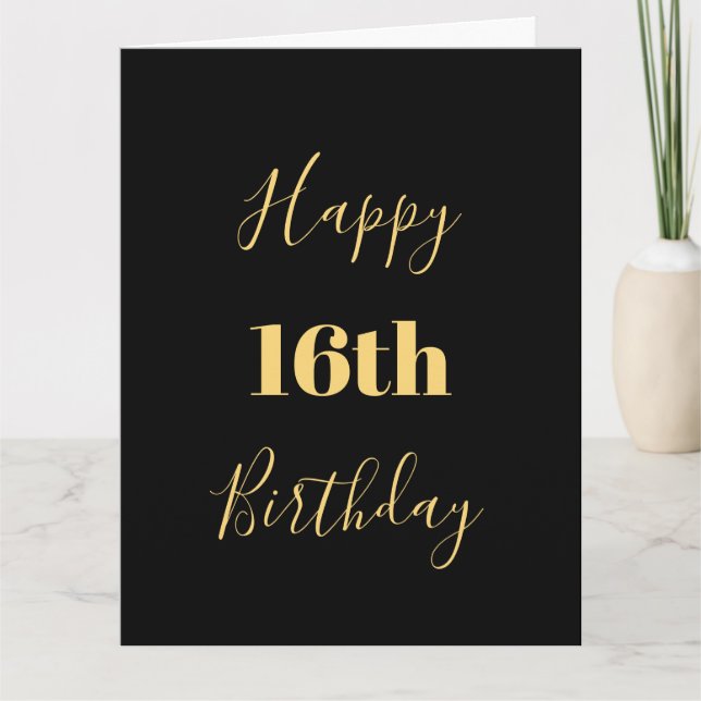 Carte Joyeux 16e anniversaire Gold Jaune Black âge perso (Devant)