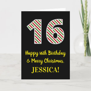 Carte Joyeux 16e anniversaire & Joyeux Noël, Nom personn