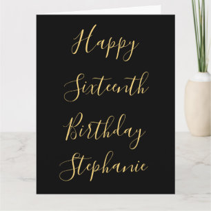 Carte Joyeux 16e anniversaire Personnalisé Nom Or Jaune 