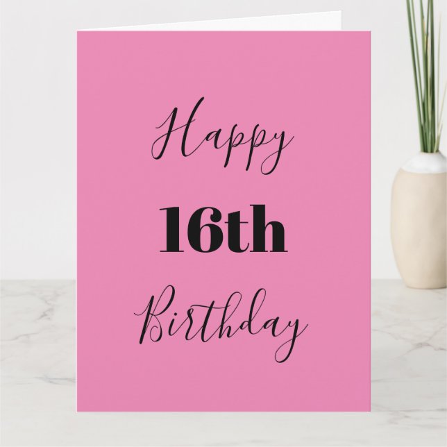 Carte Joyeux 16e anniversaire rose noir couleur âge (Devant)