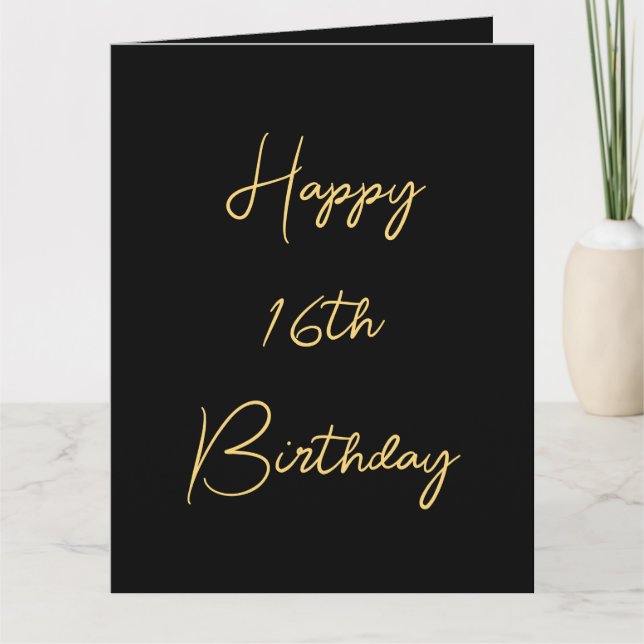 Carte Joyeux 16e anniversaire Seize Or Black âge personn (Devant)