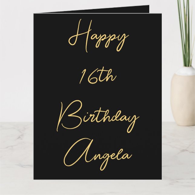 Carte Joyeux 16e anniversaire Seize Or Black Nom personn (Devant)