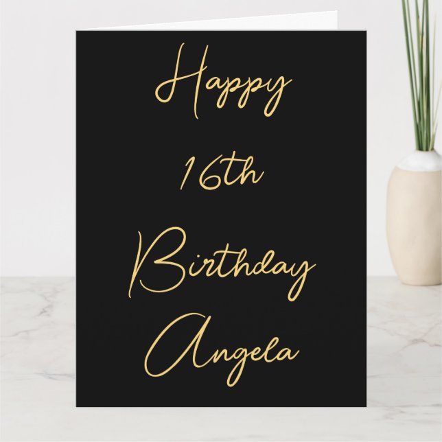 Carte Joyeux 16e anniversaire Seize Personnalisé Nom Or  (Devant)