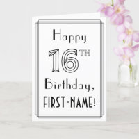 Joyeux 16ème anniversaire, style Art Déco avec nom