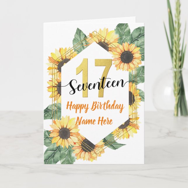 Carte Joyeux 17e anniversaire Sunflower Salutation (Devant)