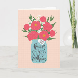 Carte Joyeux 17ème anniversaire nièce avec Mason Jar de 