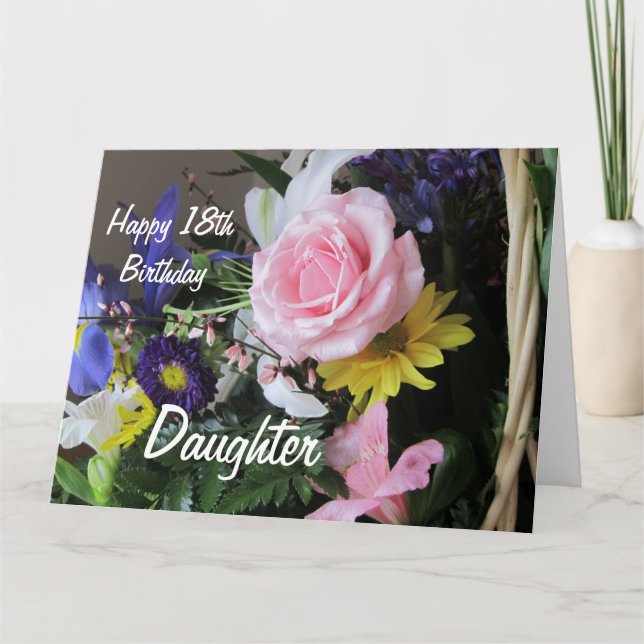 Carte Joyeux 18e anniversaire fille-rose Rose Bouquet (Devant)