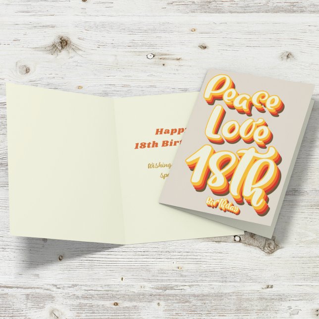 Carte Joyeux 18e anniversaire Gray Peace Love Rétro Groo (Créateur téléchargé)
