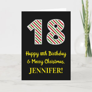 Carte Joyeux 18e anniversaire & Joyeux Noël, Nom personn