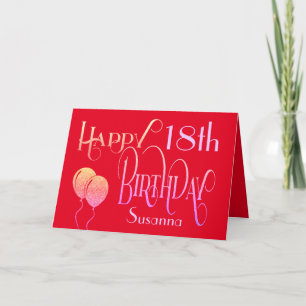 Carte Joyeux 18e nom Anniversaire rouge