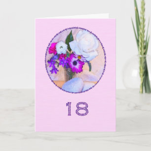Carte Joyeux 18ème anniversaire avec un tableau de fleur