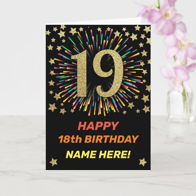 Carte Joyeux 19e anniversaire Black & Gold Rainbow Firew (Orchidée)