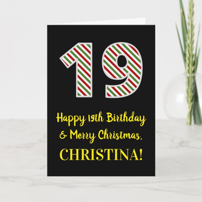 Carte Joyeux 19e anniversaire & Joyeux Noël, Nom personn (Devant)