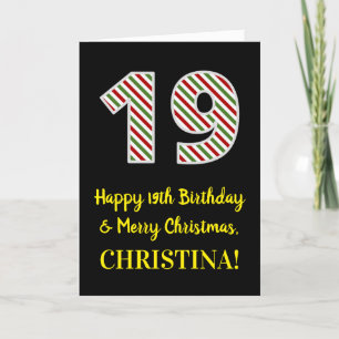 Carte Joyeux 19e anniversaire & Joyeux Noël, Nom personn