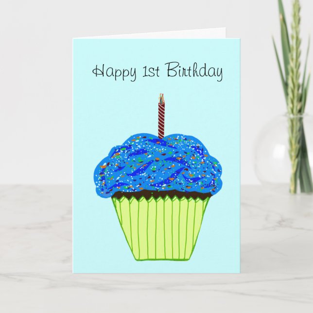 Carte Joyeux 1er anniversaire Cupcake bleu (Devant)