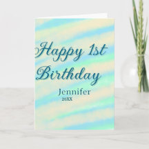 Joyeux 1er anniversaire enfants bébé bleu vert pas