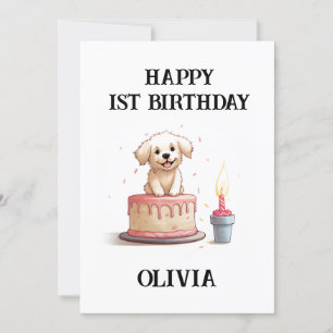 Carte Joyeux 1er Anniversaire Félicitations, Nom & Chiot