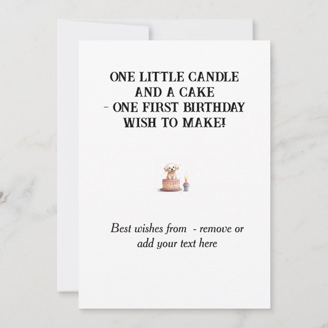 Carte Joyeux 1er Anniversaire Félicitations, Nom & Chiot (Dos)