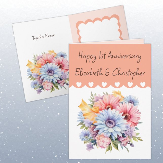 Carte Joyeux 1er Anniversaire fleurs pêche (Créateur téléchargé)