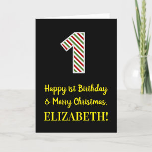 Carte Joyeux 1er anniversaire & Joyeux Noël, Nom personn