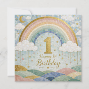 Carte Joyeux 1er Anniversaire Mosaic Arc-en-Ciel Nuage D