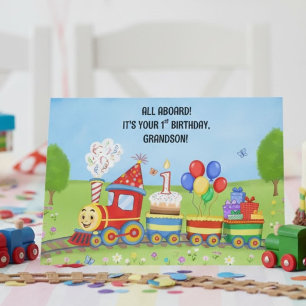 Carte Joyeux 1er Anniversaire Petit-Fils Train d'Anniver