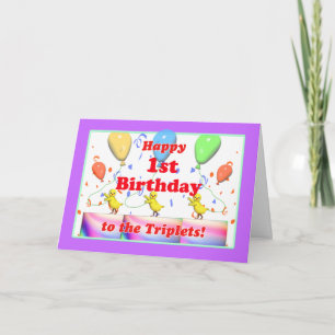Carte Joyeux 1er Anniversaire Poulets pour Triplets