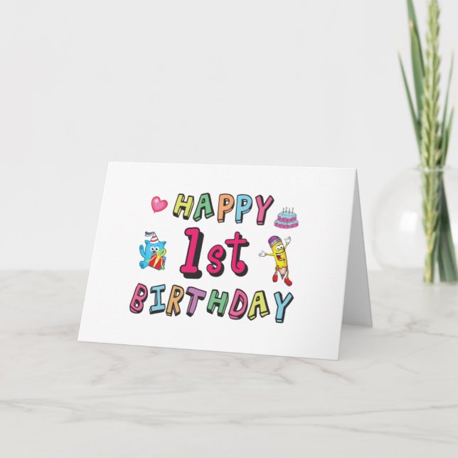 Carte Joyeux 1er anniversaire pour enfants de 1 an B jou (Devant)