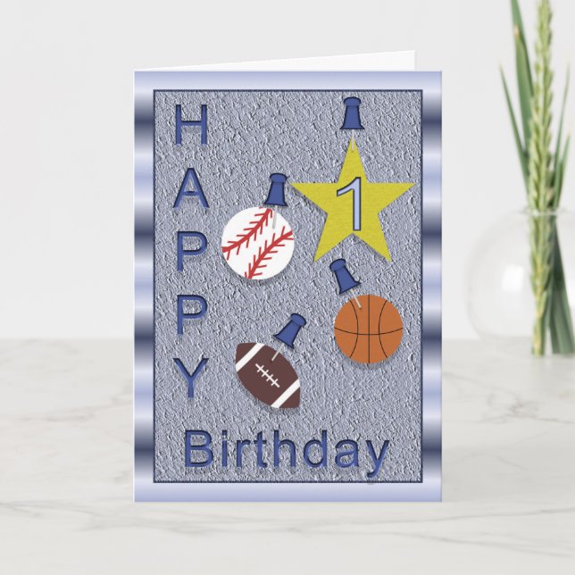 Carte Joyeux 1er Anniversaire Sport Thème (Devant)