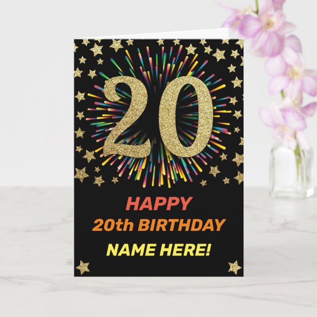 Carte Joyeux 20e anniversaire Black & Gold Rainbow Firew (Orchidée)