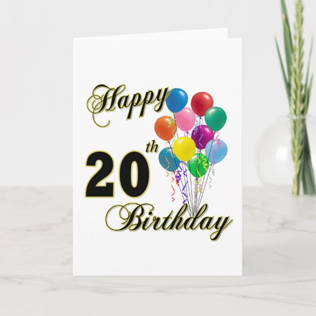 Carte Joyeux 20e anniversaire cadeaux et vêtements d'ann (Devant)