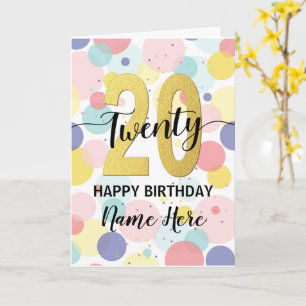 Carte Joyeux 20e anniversaire Pastel Rainbow and Gold Gi