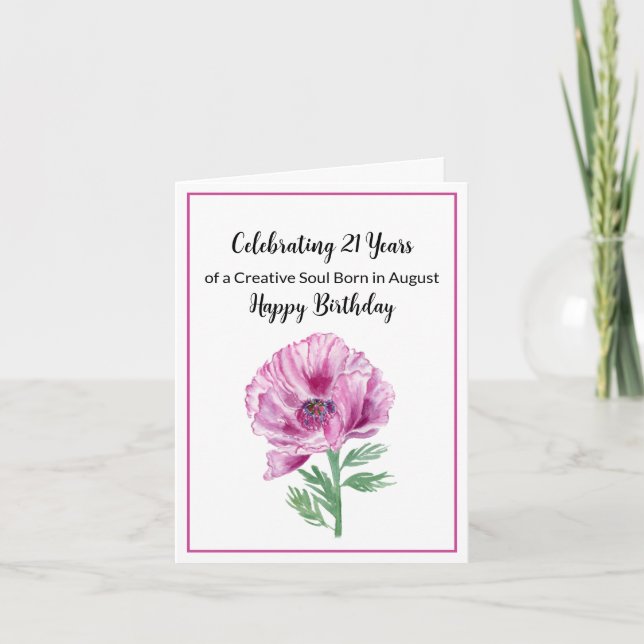 Carte Joyeux 21 Août Anniversaire Poppy pourpre (Devant)