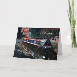 Carte Joyeux 21e anniversaire bateau de canal