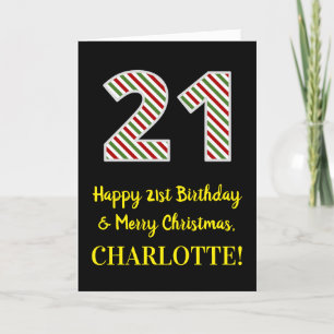 Carte Joyeux 21e anniversaire & Joyeux Noël, Nom personn