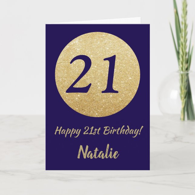 Carte Joyeux 21e anniversaire Marine Parties scintillant (Devant)