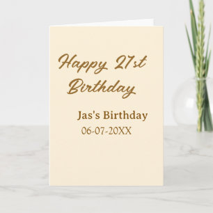 Carte Joyeux 21e anniversaire marron pastel jaune nom da
