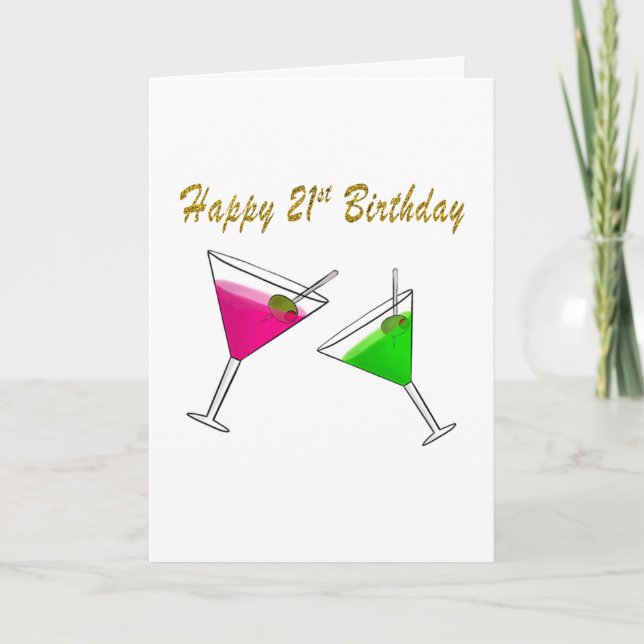 Carte Joyeux 21e anniversaire Martini verre avec olives (Devant)
